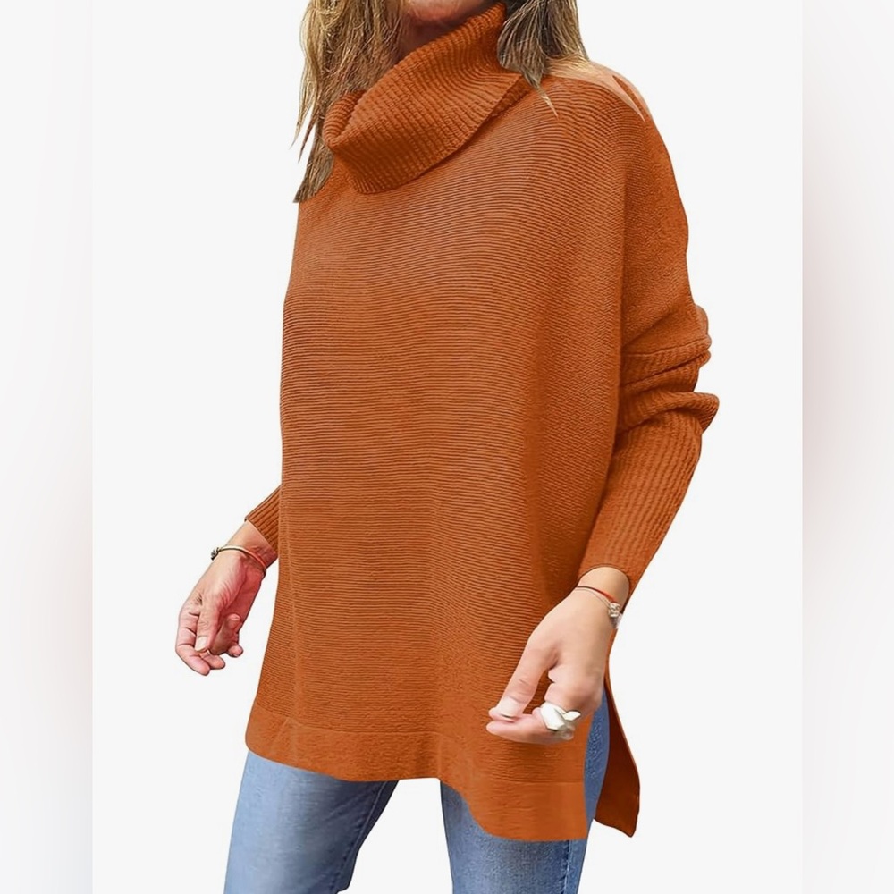 NWT Women's Oversized Turtleneck Batwing Sleeve Spilt Casual Loose Knit Tunic